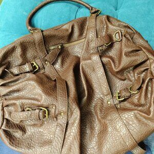 Big Buddha Brown Faux Leather Satchel | Paisley Lined Shoulder Bag